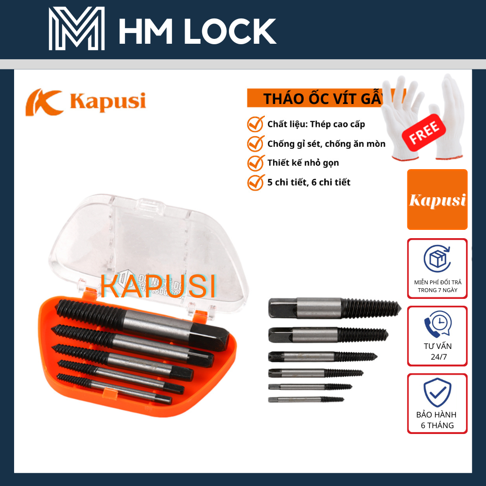 Bộ mũi ren lấy bu lông, ốc vít gãy, bộ mở ốc gãy 5 k-3687 chi tiết 6 chi tiết k-3688 - hàng chính hãng