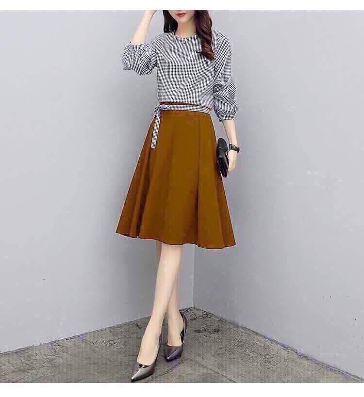Sét Áo Ca Rô Và Chân Váy Xòe Cá Tính Nữ Thời Trang Bambo