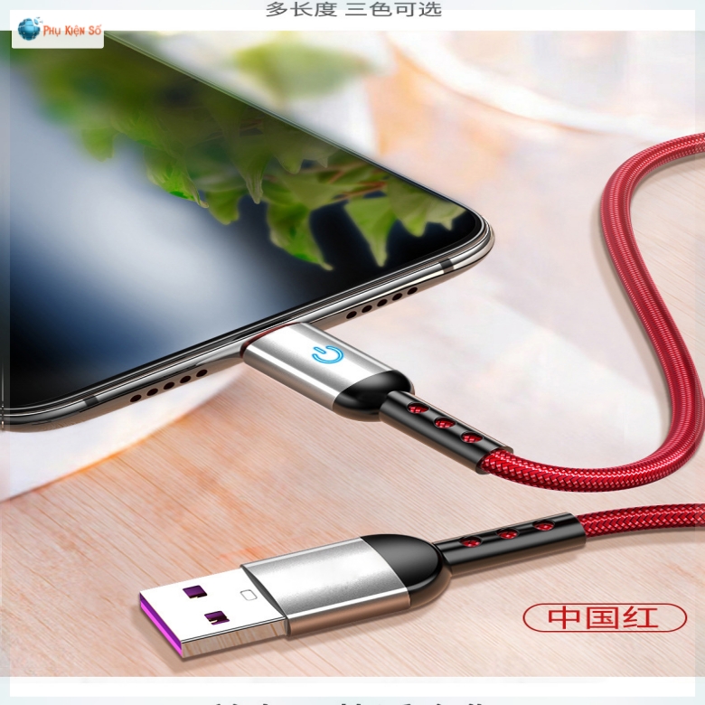 Dây cáp sạc nhanh Lightning cho 6s/6splus/7/7plus/8/8plus/x/xr/xs/11/12/pro/max /MacBook, iPad Pro - Cáp sạc bện nylon có đèn 5A