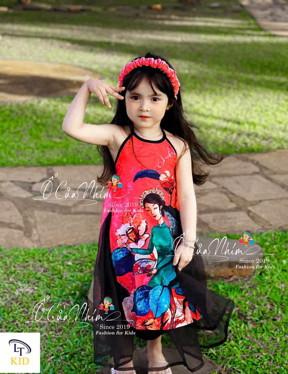Áo dài cổ yếm kèm bờm cho bé 10-30kg