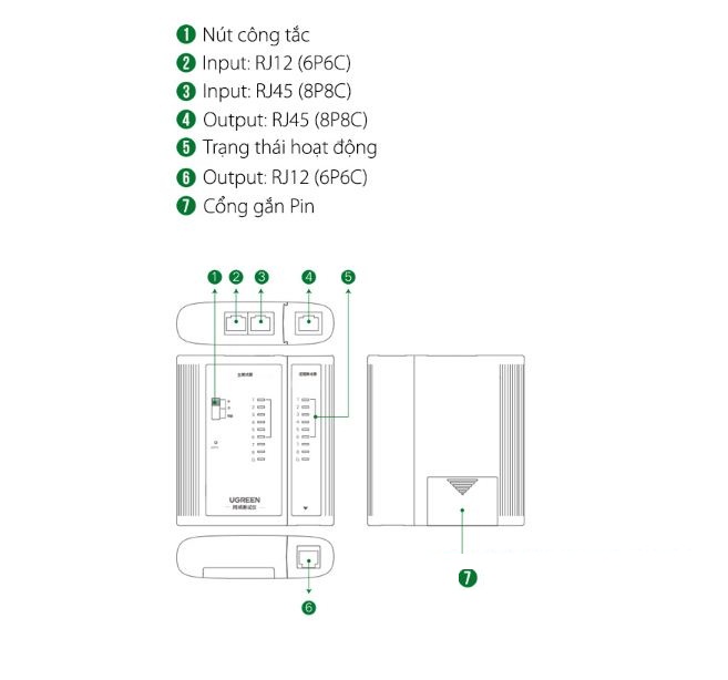 Bộ Test cáp mạng Ugreen 10950 (thích hợp cho cáp mạng RJ45,RJ11/12) Chính Hãng