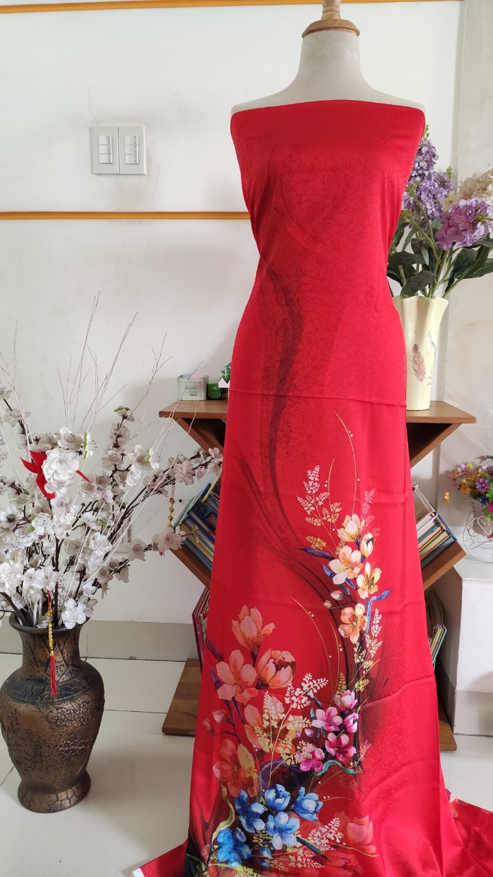 Vải áo dài cao cấp hoạ tiết hoa xuân