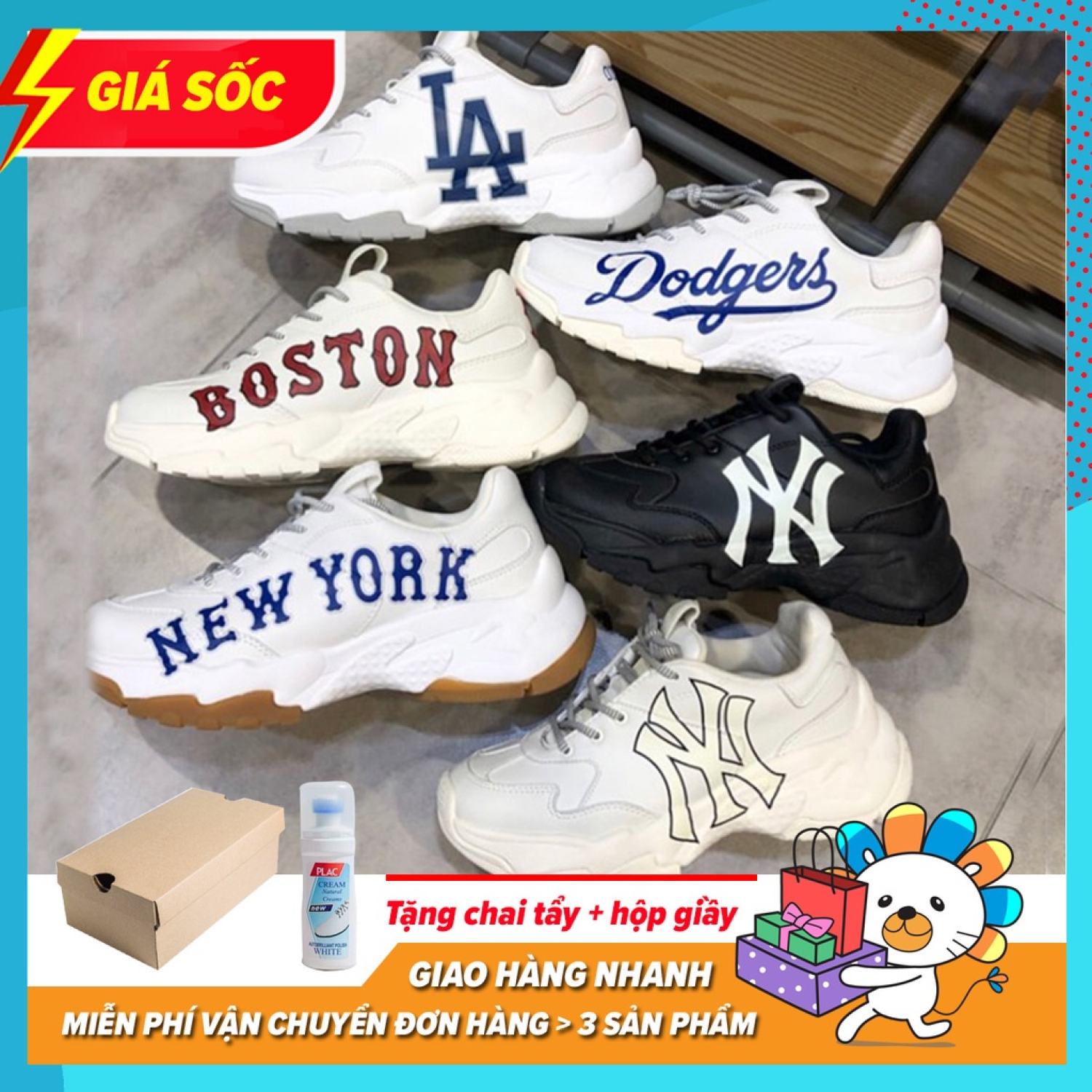 [Full Box Bill] Giày Sneaker MLB BOSTON, NY chữ vàng, NY chữ đen, LA, BIG BALL NEW YORK chuẩn 1 1 bản tr ng đế tách thumbnail