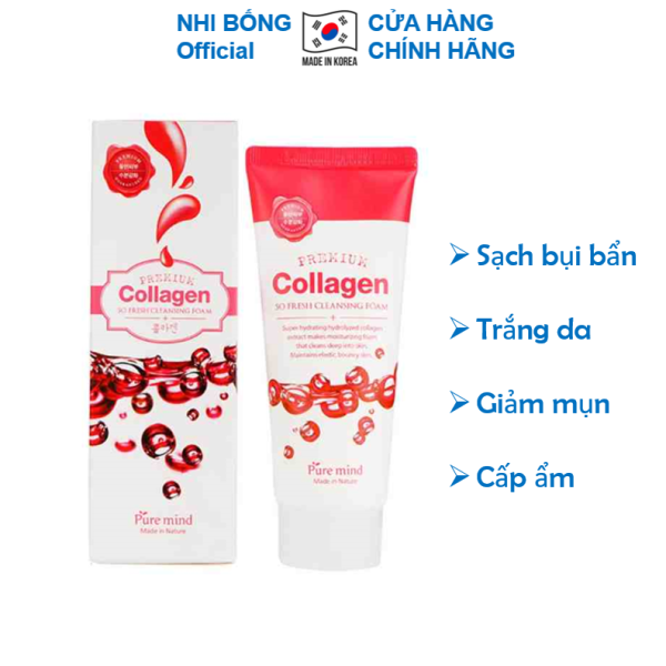 Sữa rửa mặt trắng da và làm sạch chiết xuất Collagen Pure Mind Hàn Quốc 100ml Giúp da trắng sáng mềm mịn tự nhiên SRM05