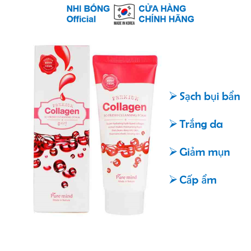 Sữa rửa mặt trắng da và làm sạch chiết xuất Collagen Pure Mind Hàn Quốc 100ml Giúp da trắng sáng mềm mịn tự nhiên SRM05 nhập khẩu