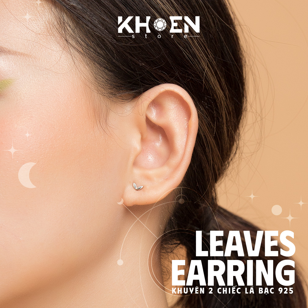 Bông tai nữ - 2 chiếc lá Bạc 925 - Khoen Store