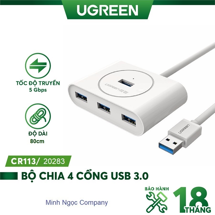 Hub bộ chia 4 cổng USB 3.0 tốc độ 5Gbps Ugreen CR113 - Hàng