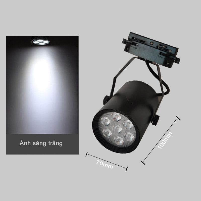 Bộ 5 đèn led rọi ray 7w vỏ đen ánh sáng trắng