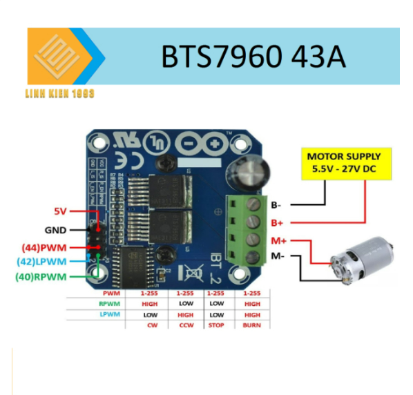 Mạch điểu khiển động cơ DC BTS7960 công suất 43a