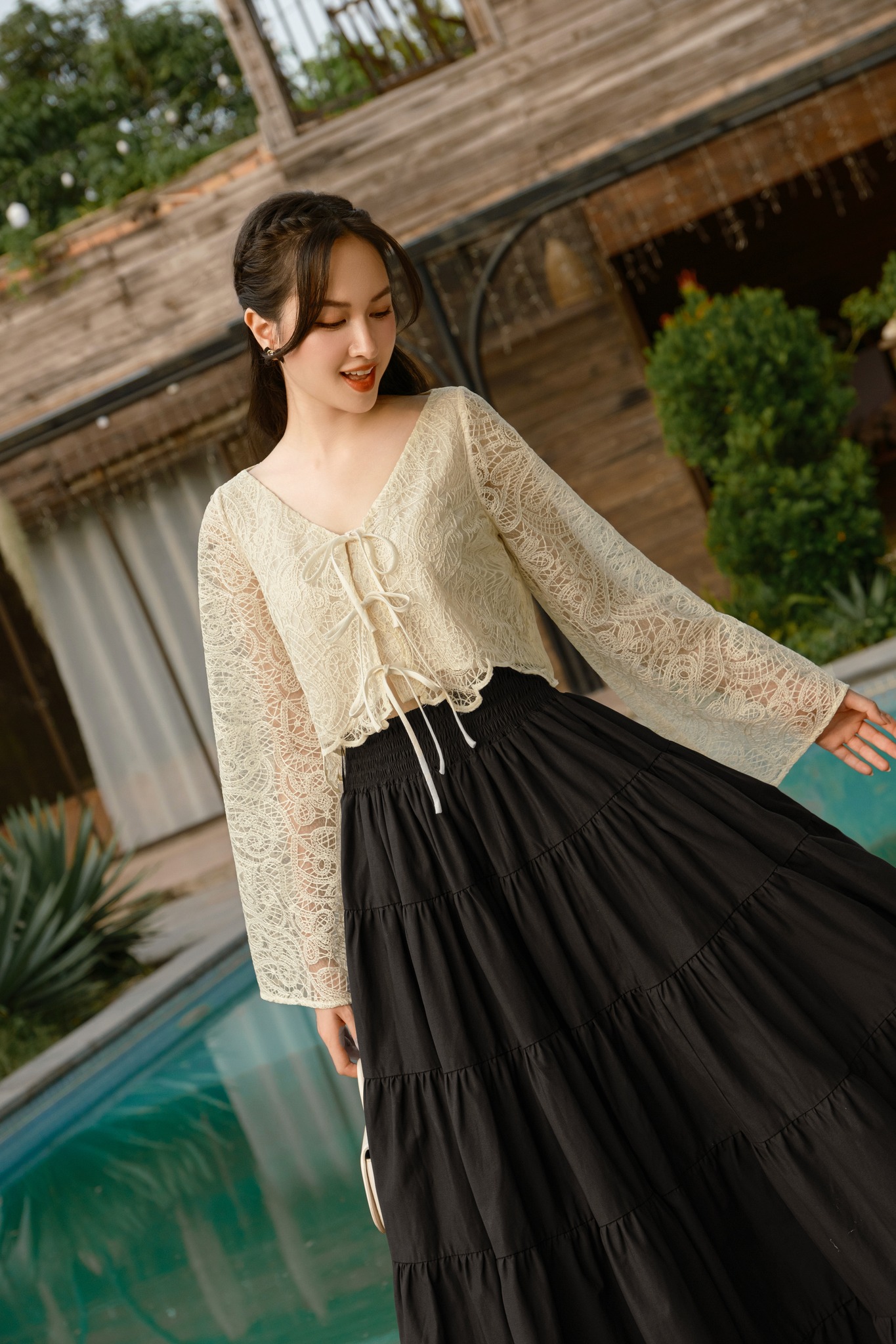 Voucher siêu sale 15% OLV - Chân váy xòe dài 2 màu Skirt