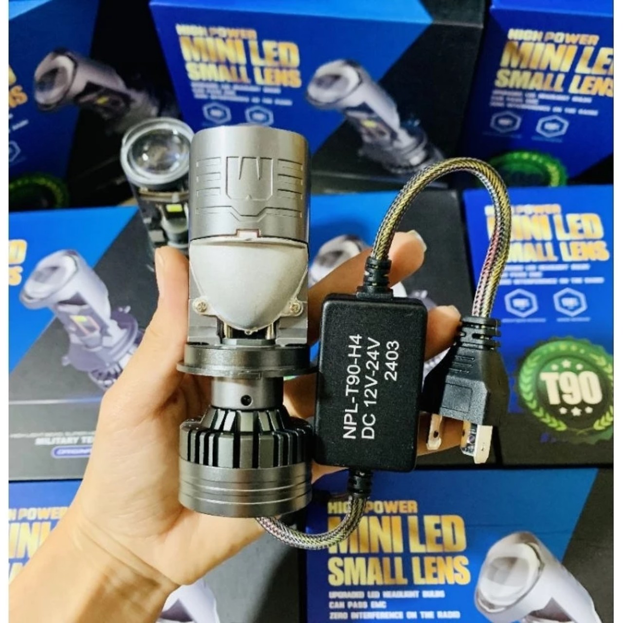 Đèn pha led bi cầu t90 h4 80w lắp ô tô pha bi cầu mini chống chói cắt sáng m3mini