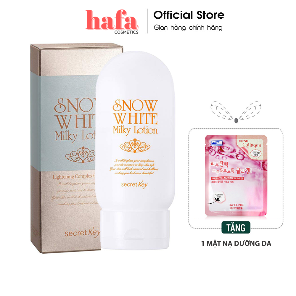Sữa dưỡng thể dưỡng trắng da Secret Key Snow White Milky Lotion 120g + tặng 1 Mặt nạ 3w clinic (ngẫu nhiên)