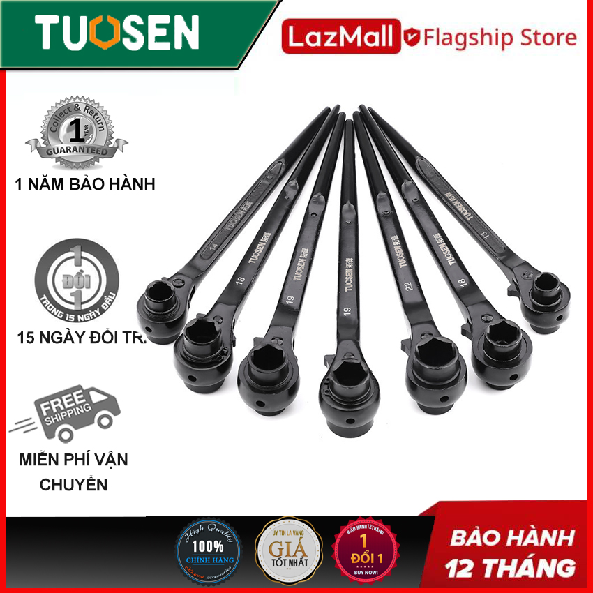 Cờ lê đuôi chuột, tuýp giàn giáo,  cờ lê giàn giáo, Lắc tự động, có công tắc đảo chiều, chính hãng TUOSEN (18 cặp size từ 12mm tới 46mm)