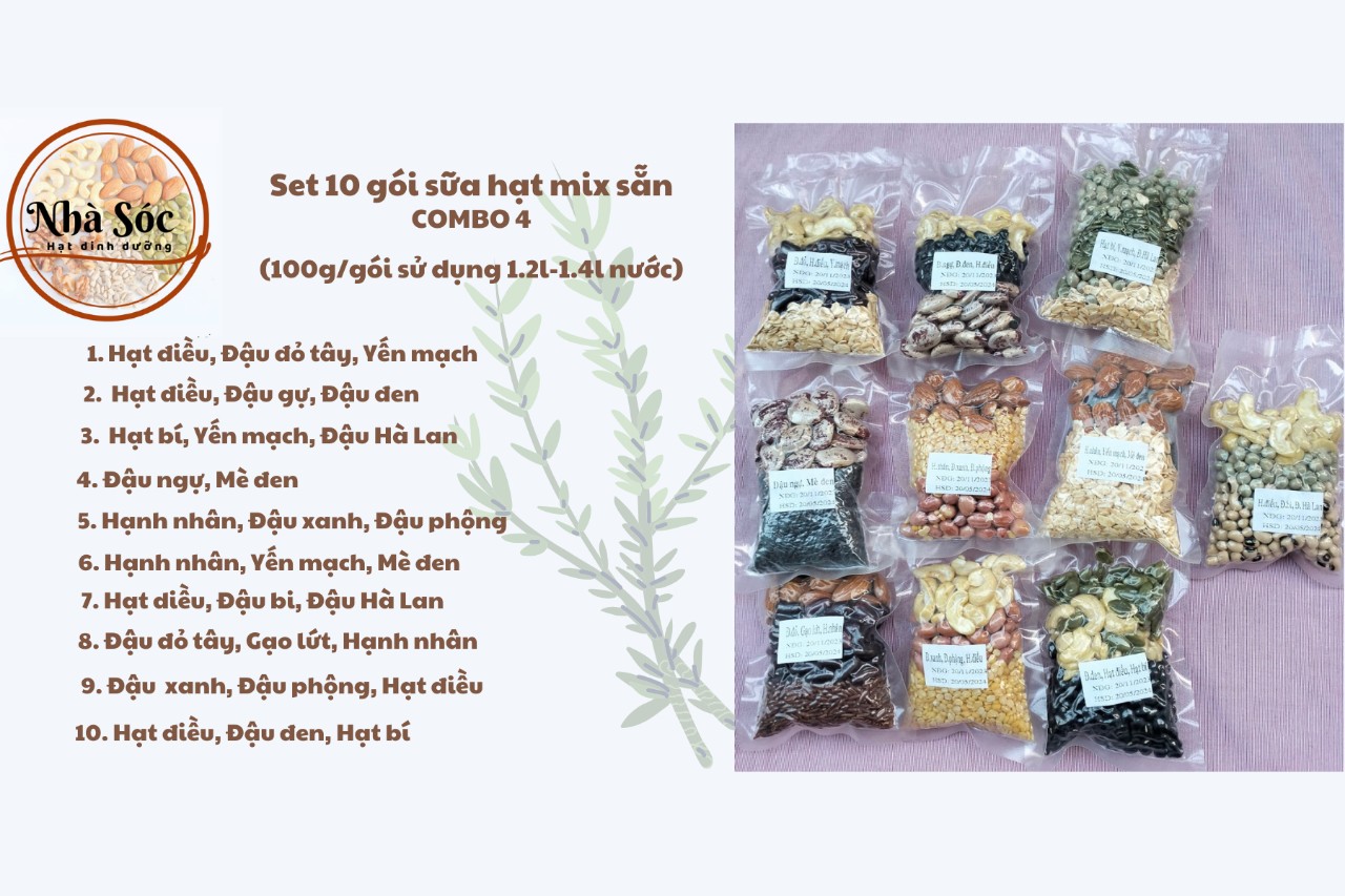 Set hạt dinh dưỡng làm sữa hạt [COMBO 10 NGÀY Mix sẵn 100g/gói]