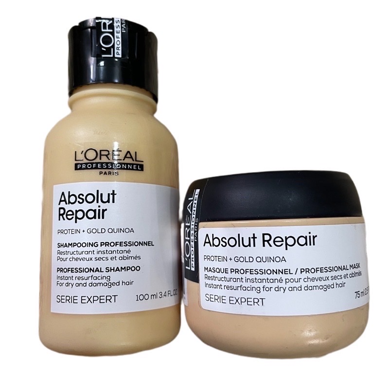 Cặp Gội Hấp (Ủ) Tóc Loreal Lipidium Absolut Repair Dành Cho Tóc Hư Tổn 100ml + 75ml