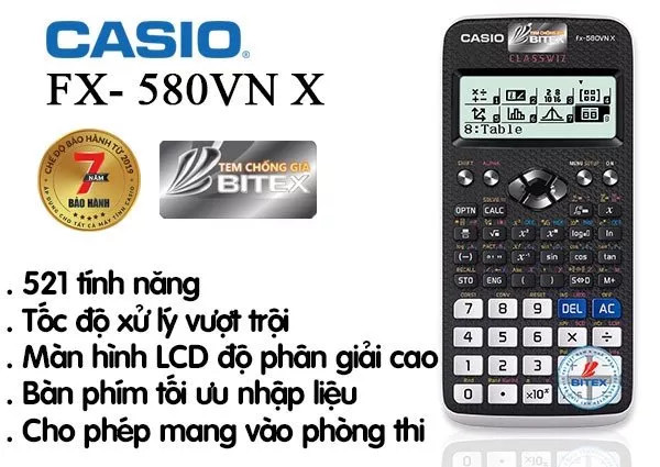 Máy Tính Casio FX-580VN X Dành Cho Học Sinh Cấp 2 Cấp 3 .Máy Tính Casio FX 580VN X . Màn hình LCD Độ Phân Giải Cao Nâng Cấp Chức Năng Giải Toán Tích Hợp