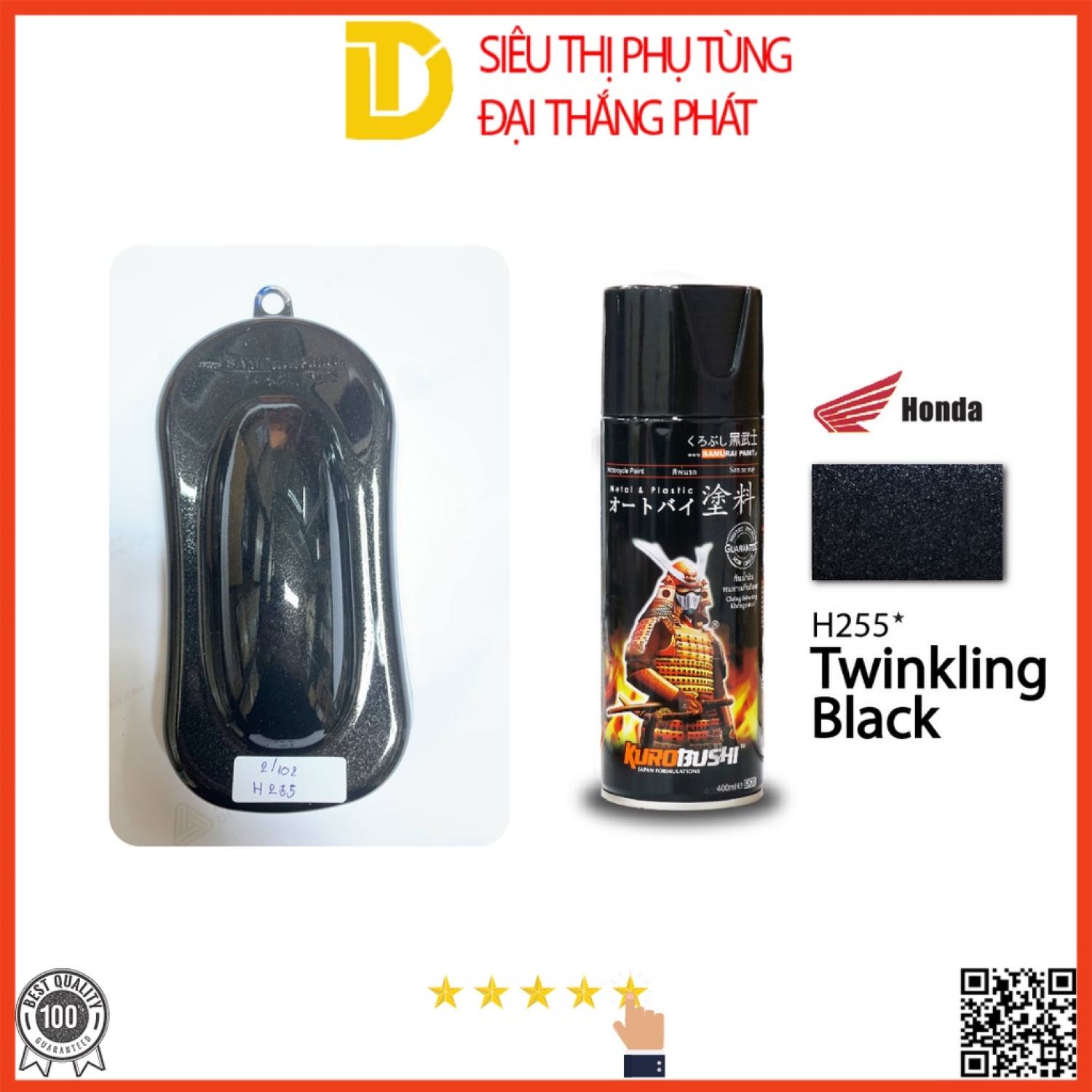 Sơn samurai sơn xịt xe máy h255* màu đen nhánh