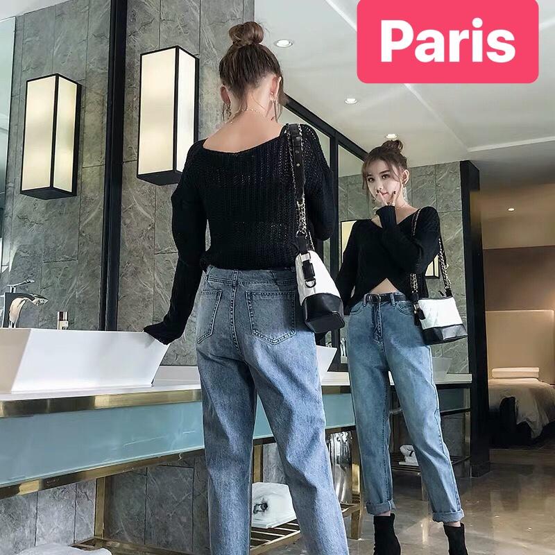 QUẦN BAGGY JEAN NỮ XANH GẤP LAI NÂNG MÔNG OSAKA PR-0118 CAO CẤP - PARIS FASHION
