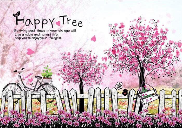 Decal dán chân tường mẫu hoa hàng rào tím Happy tree