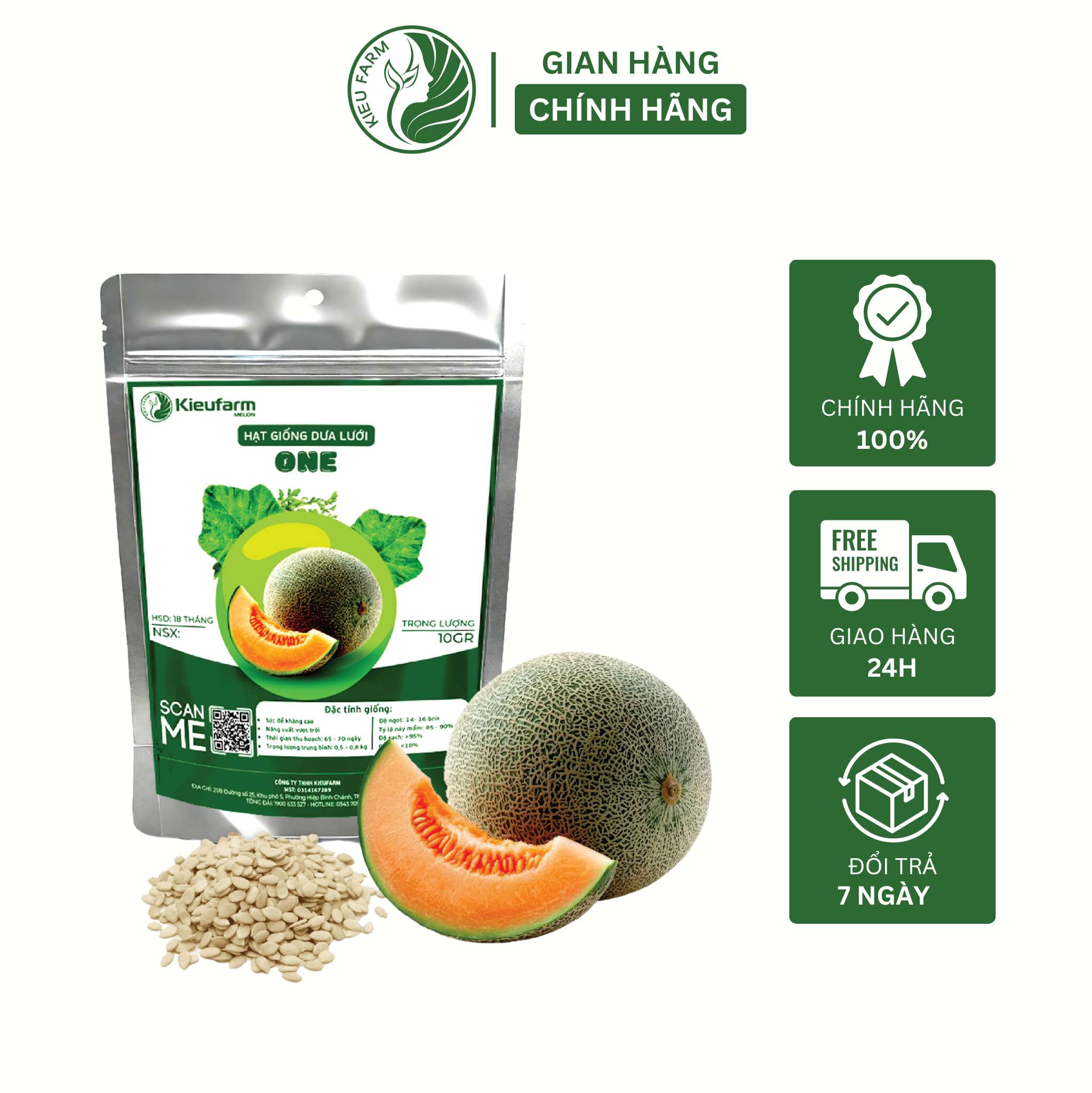 Hạt giống dưa lưới ONE Siêu Ngọt, Trái Nặng, Lưới Đều_KIEUFARM