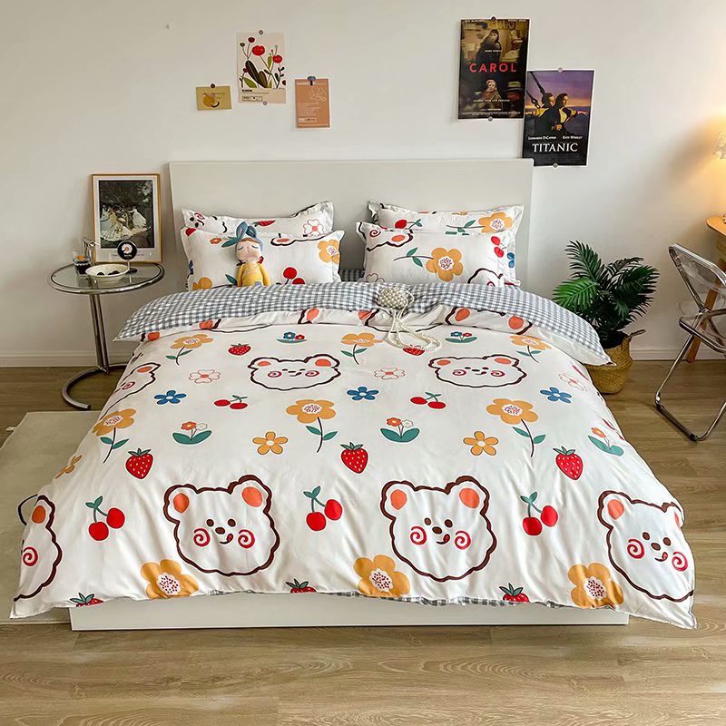Trọn Bộ 4 Món Cotton Poly Nhập Mẫu THỎ DÂU VÀ HOA Dành cho Bé Yêu