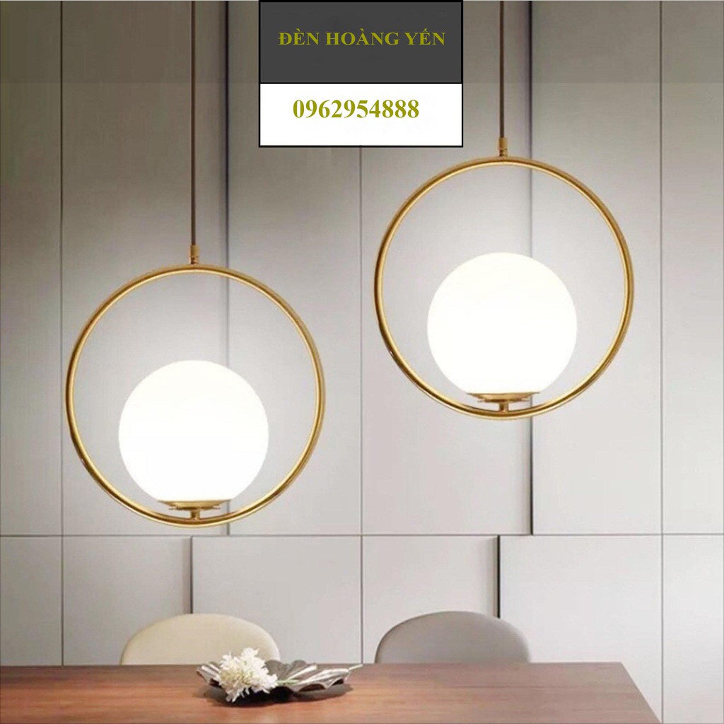 Đèn thả decor nordic phong cách bắc âu đèn thả cành mạ vàng cầu thủy tinh trắng đục d150