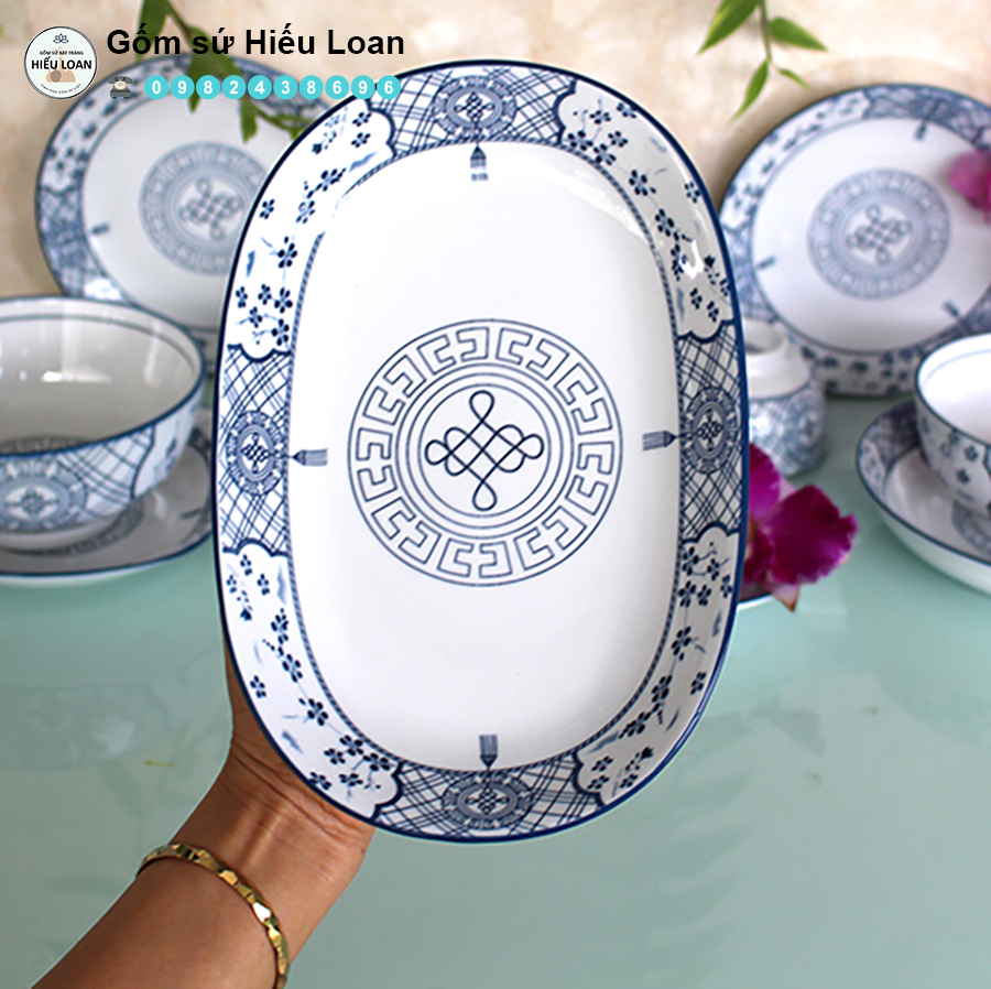 Bộ Bát Đĩa Sứ Bát Tràng Phúc Lộc thọ [13 MÓN ]
