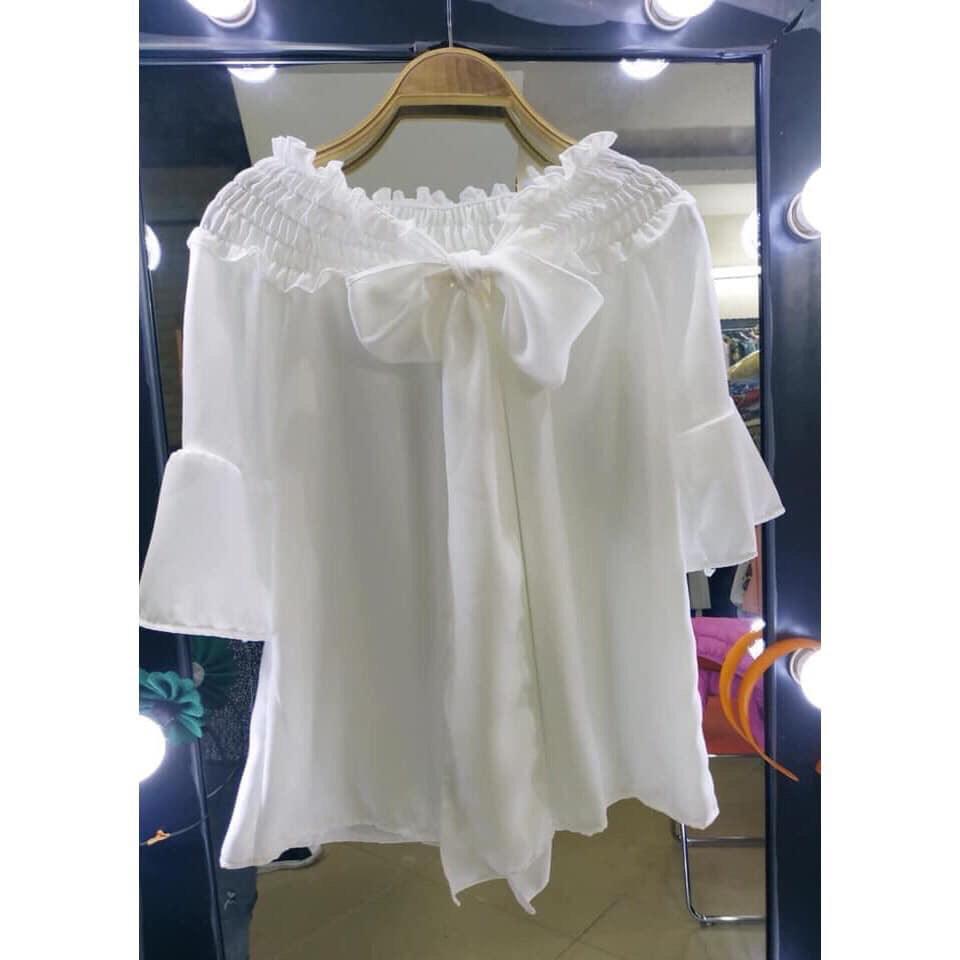 Áo Voan Kiểu Bẹt Vai Mặt Được Hai Kiểu Thắc Nơ Trước Hoặc Sau Tiểu Thư TTS0721