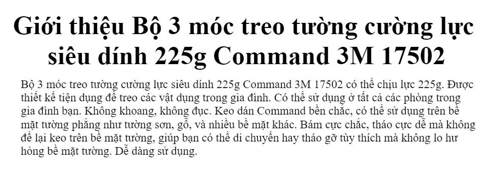 [HCM]Móc dán tường vuông 300gr vỉ 3 cái Command 3M 17502