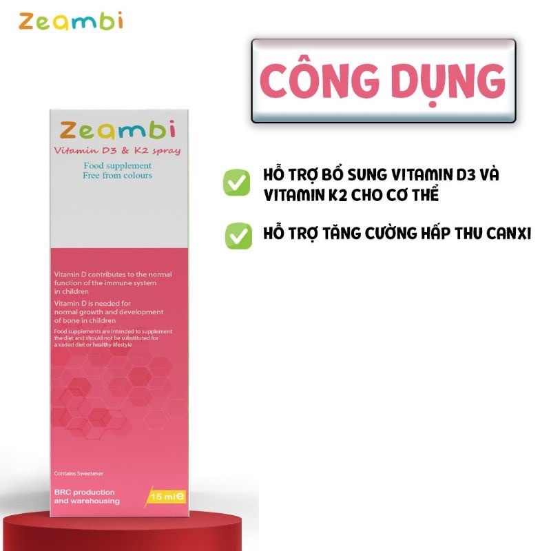 Vitamin D3K2 Zeambi 15ml dạng xịt