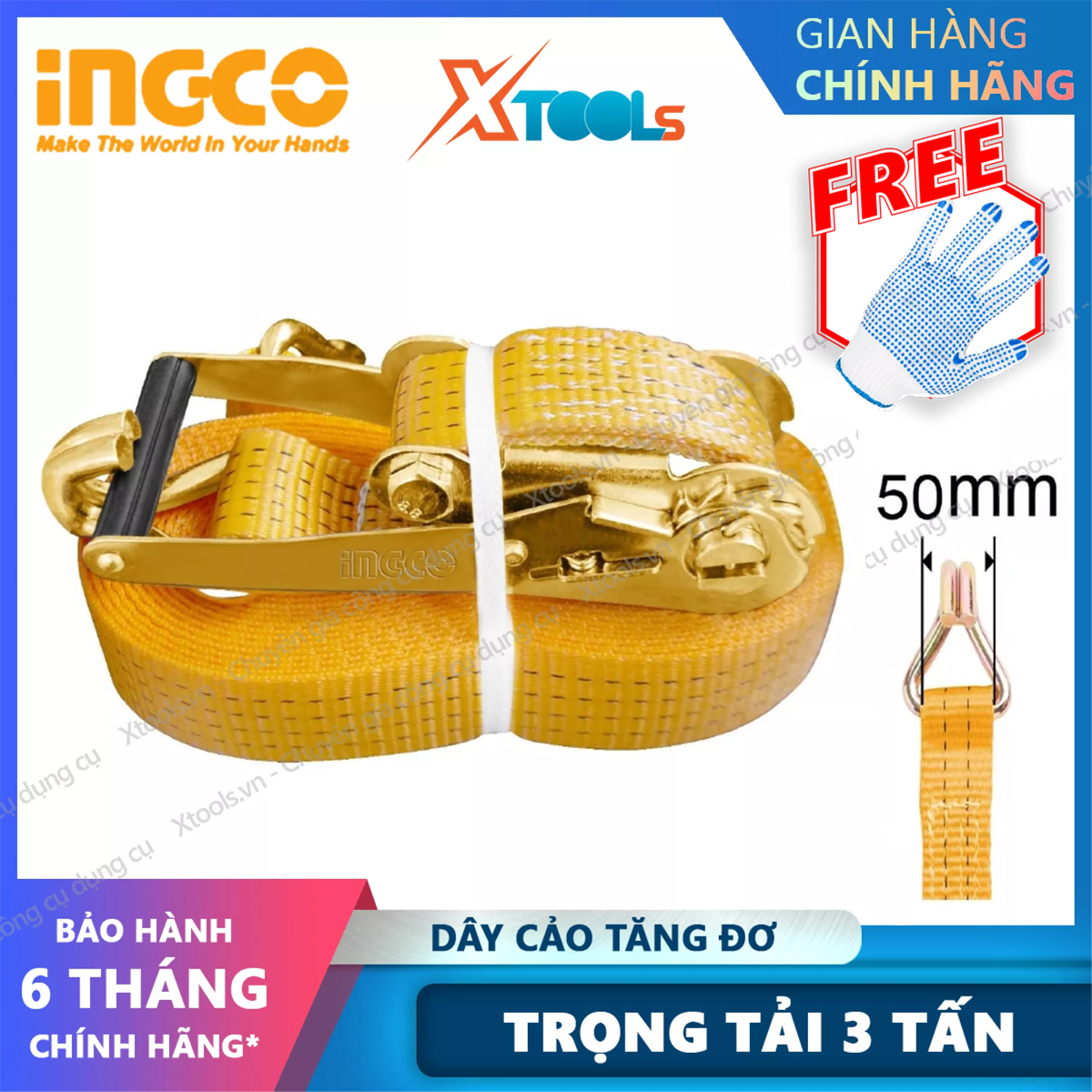 Wire puller tear the ingco HRSP361 straps turnbuckle fabric jewelry max load 3 tons, wire long 6m x 5mm, Hook Double J, durability is superior.
