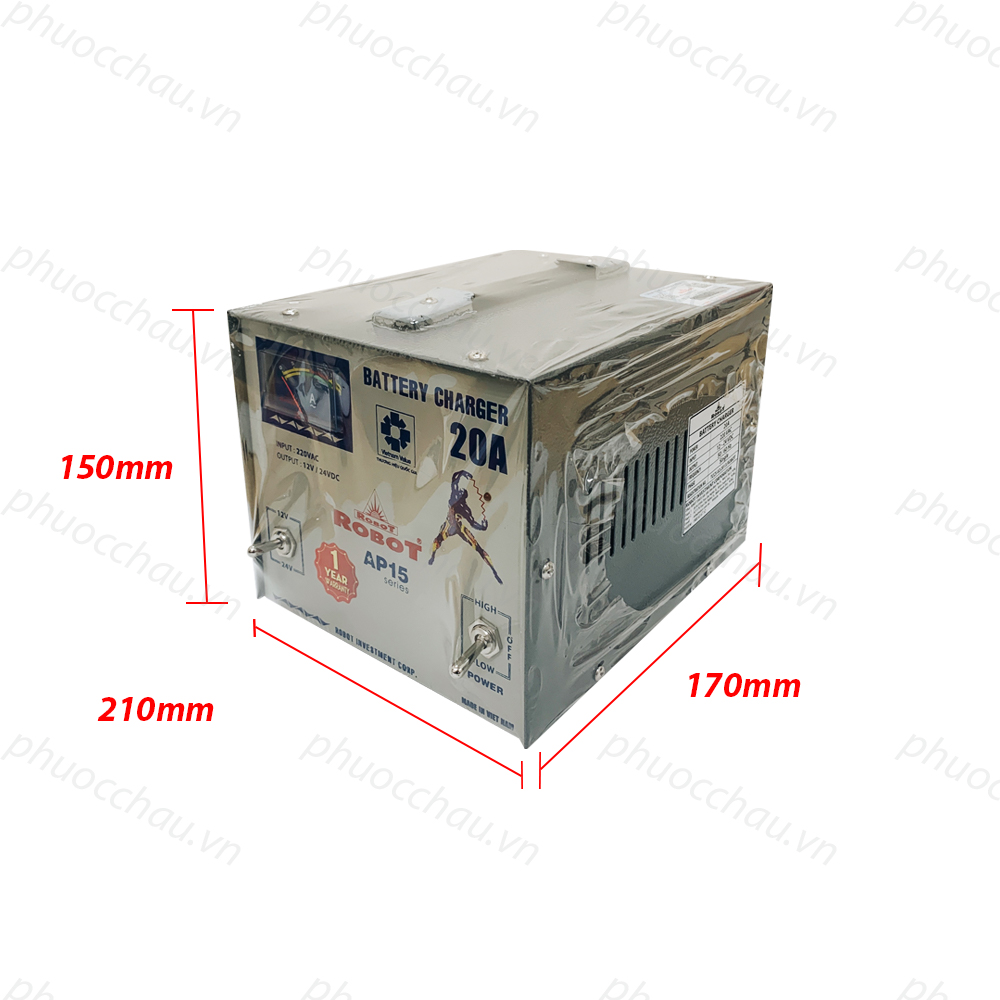 MÁY SẠC ẮC QUY ROBOT TĂNG GIẢM 20A (12V-24V, DÂY NHÔM)