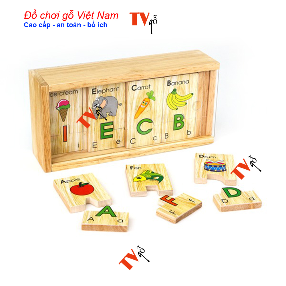 [HCM]Bộ đồ chơi ghép hình bằng gỗ cho bé | Bộ đồ chơi tìm và ghép chữ cái tiếng Anh | Trò chơi ghép hình học chữ cho bé | Đồ chơi gỗ Việt Nam