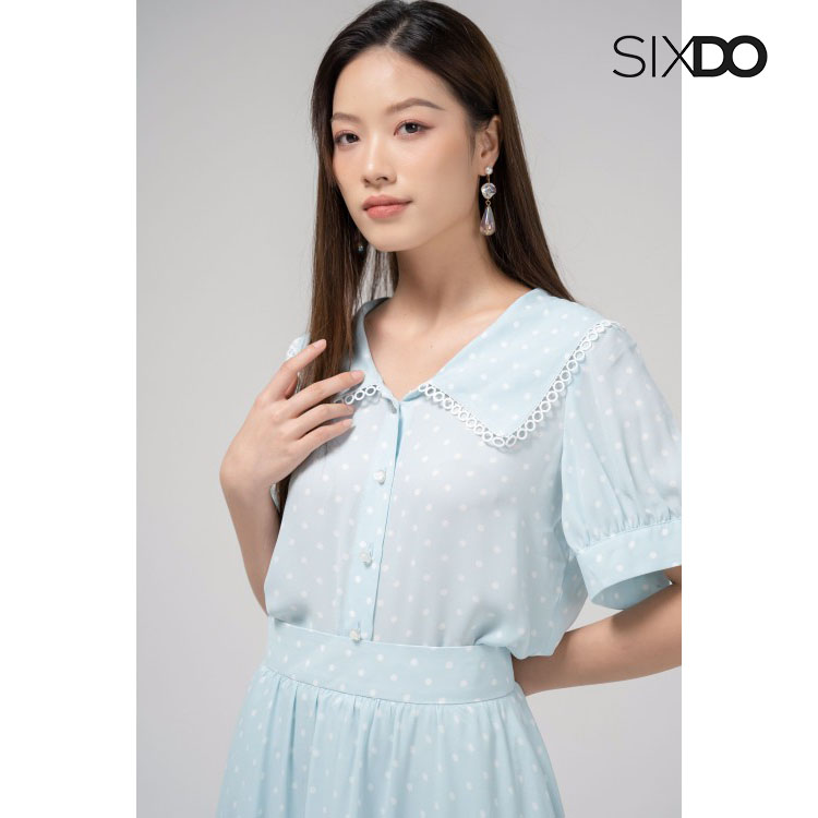 Áo sơ mi nữ họa tiết chấm bi trắng SIXDO (Polka Dot Chiffon Top)