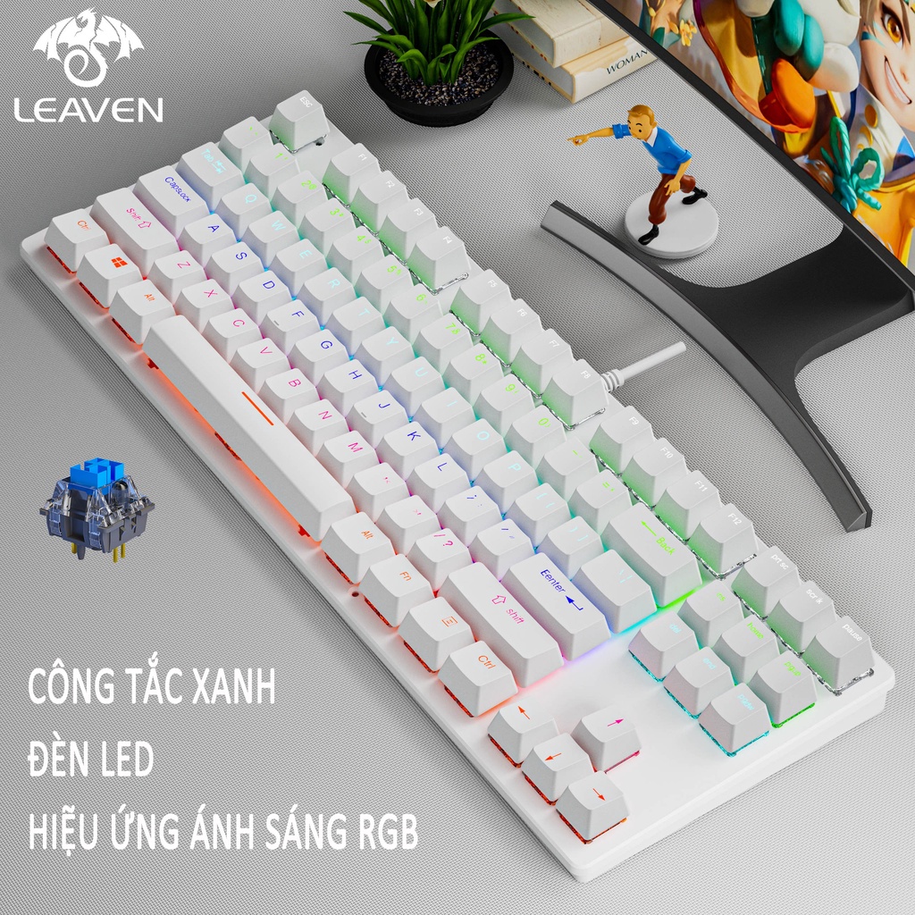 bàn phím cơ máy tính có dây LEAVEN K550 hotswap gaming red switch blue switch LED bàn phím máy tính cơ