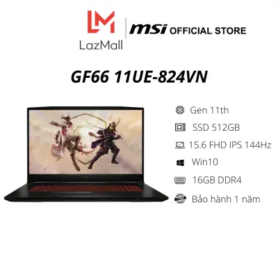 Laptop MSI Gaming Katana GF66 11UE-824VN (I7-11800H Gen 11th | 16GB DDR4 | SSD 512GB PCle | VGA RTX 3060 6GB | 15.6 FHD IPS 144Hz | Win10| Black) - Hàng Chính Hãng - Bảo hành 1 năm