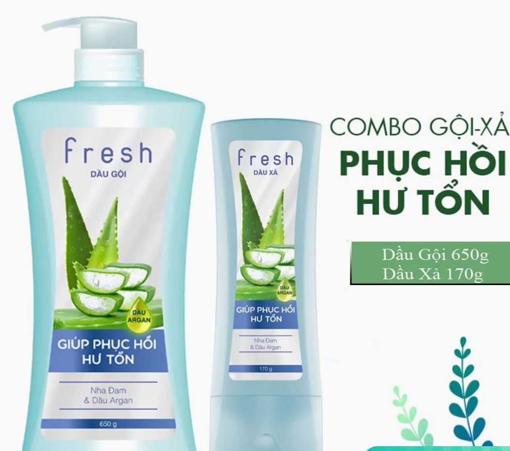 [HCM] Combo Dầu Gội Dầu Xã Fresh từ Nha Đam ( Dầu gội 650g+ Dầu xã 170g)