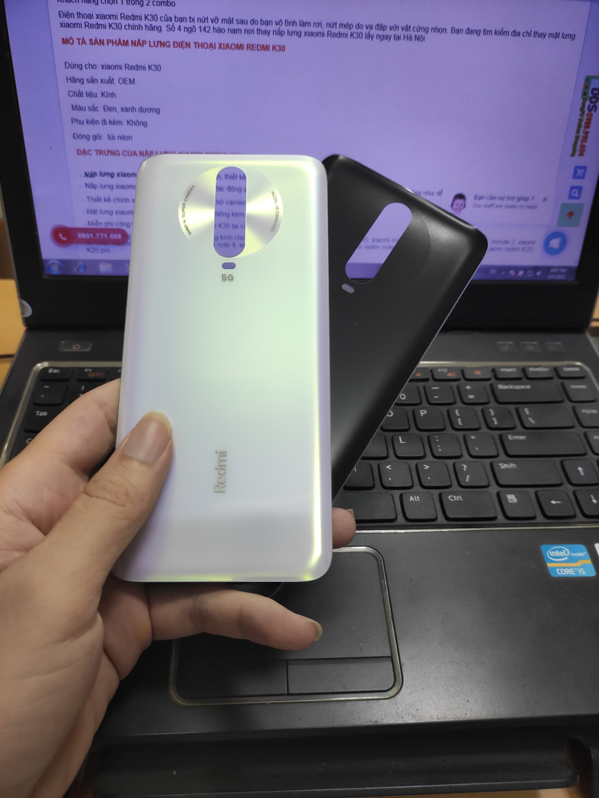 Kính lưng xiaomi redmi k30 5g trắng, nắp đậy pin redmi k30