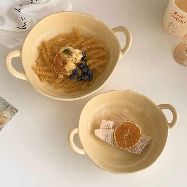 Tô gốm sứ có tay cầm, bát gốm màu pastel, đĩa sâu lòng gốm phong cách decor hàn quốc - gọn decor
