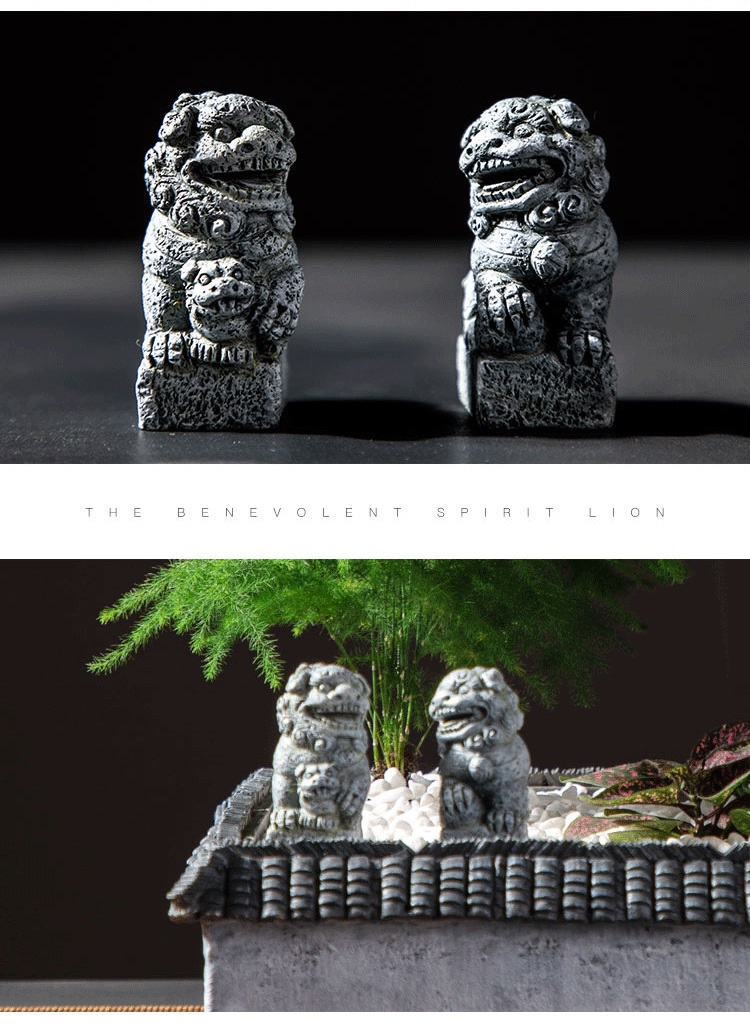 Cặp sư tử đá mini phối tiểu cảnh, thủy sinh, non bộ, bonsai