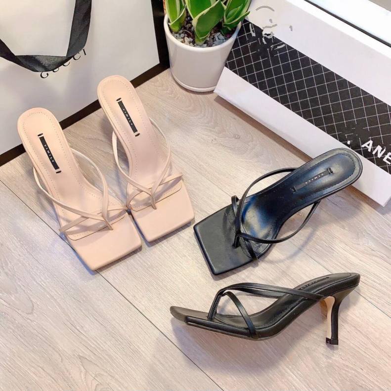 Guốc dép cao gót quai mảnh gót nhon 7cm ĐEN - 203 giá rẻ