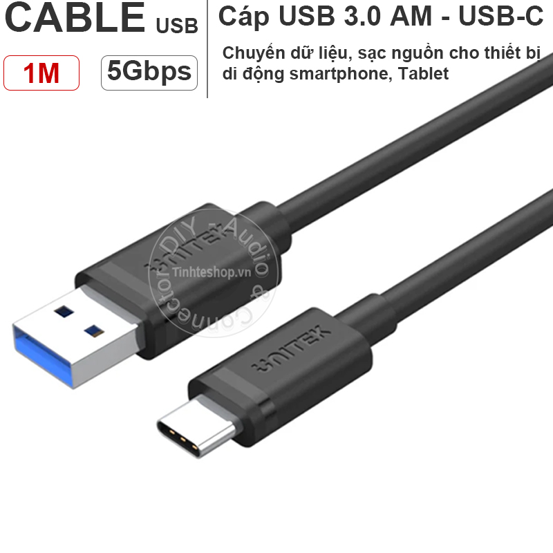 USB 3.0 type A male to USB type-C male Gen1 super speed 5gbps 2.4A power 1 meters UNITEK Y-C474BK
