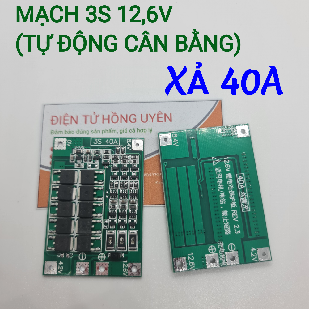Mạch bảo vệ pin 3S 12,6V 40A Tự động cân bằng. Dòng Xả mạnh ổn định chuyên dùng đóng khối pin 3S cao cấp. Mạch sạc tự ngắt bảo vệ cho pin lithium, li- ion, pin sạc - Điện Tử Hồng Uyên