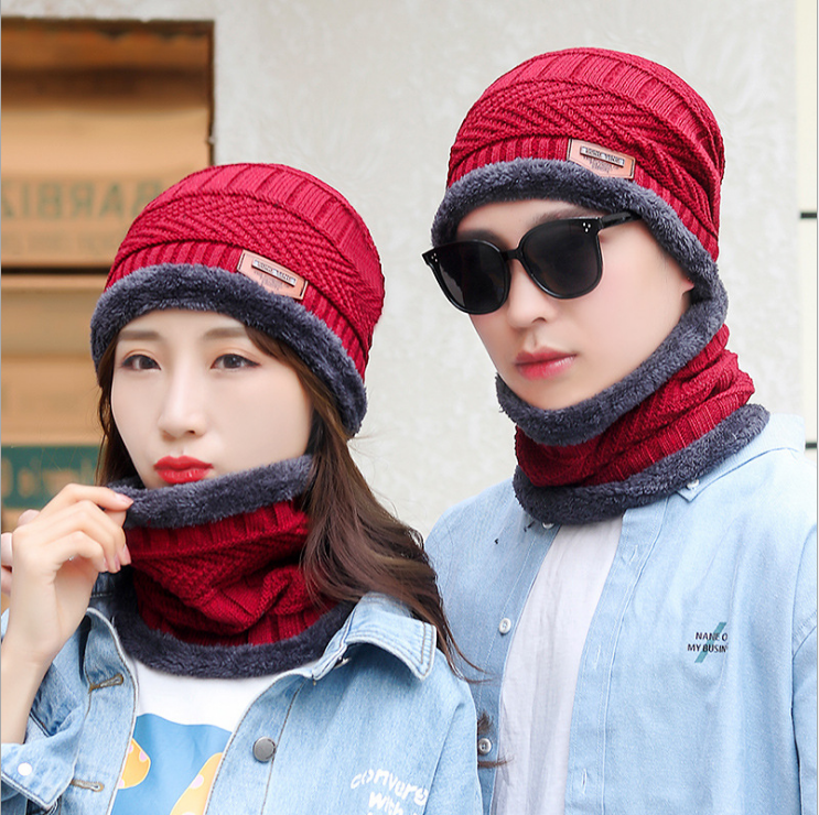 COMBO Mũ len trùm đầu kèm khăn ống choàng cổ bên trong lót lông giữ ấm mùa đông cao cấp