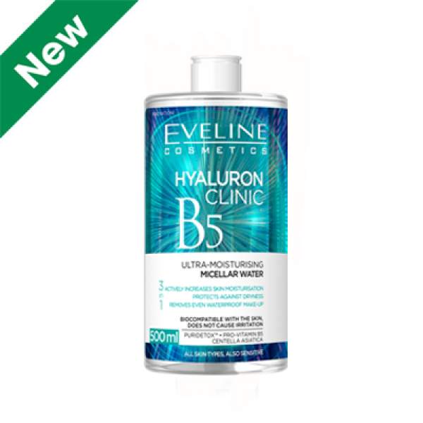 Nước tẩy trang Eveline Hyaluronic Clinic B5 dưỡng ẩm 3 trong 1 500ML