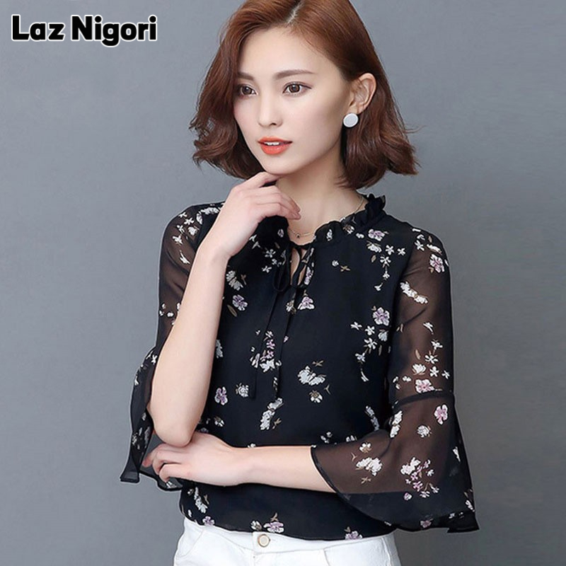 NI Blouses for woman chiffon shirt top long sleeve loose shirt