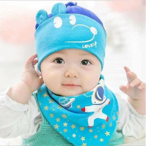 Sét mũ kèm khăn yếm cotton đáng yêu cho bé