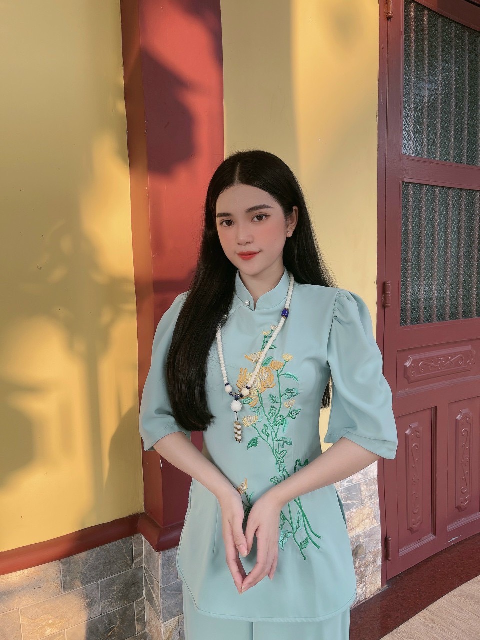 Đồ Lam Đi Chùa # Mẫu lụa sẫm cúc ngọc # Quần Áo Nữ