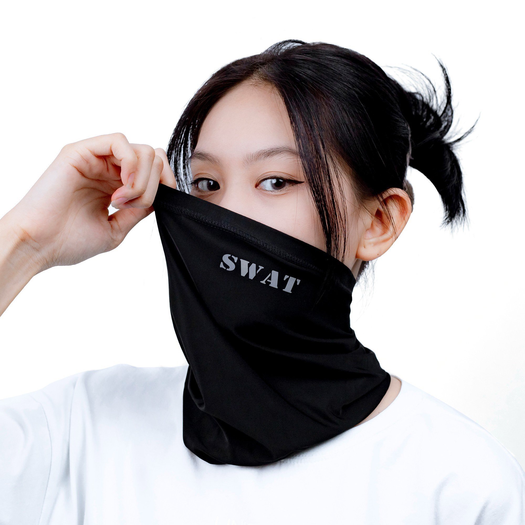 Khăn đa năng Swat đen trơn vải mịn mát siêu co dãn