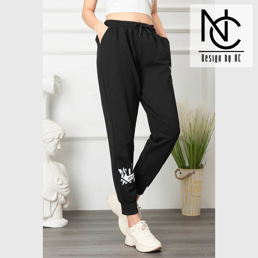 Quần jogger nữ, quần dài nữ in thời trang cao cấp mặt vải da cá cạp chun gấu chun co giãn QDN2052